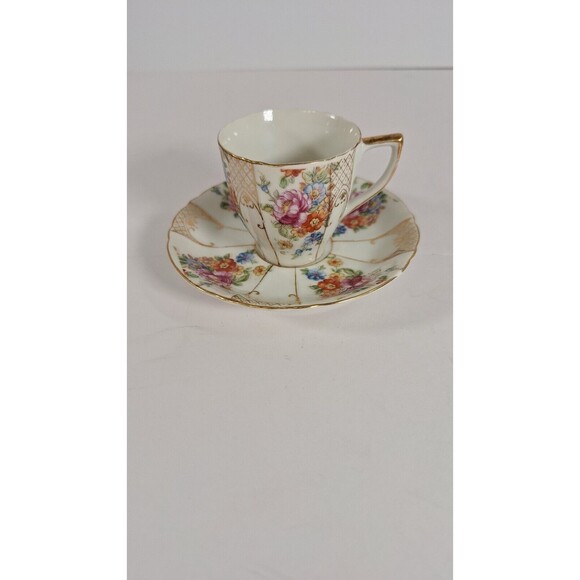Vintage Floral Pink Iris Fine China Tea Cup & Saucer with Gold Trim Ucagco Japan - Picture 1 of 10